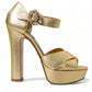 Gold Leather Crystal-Embellished Sandals