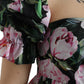 Black A-Line Dress with Pink Floral Prints