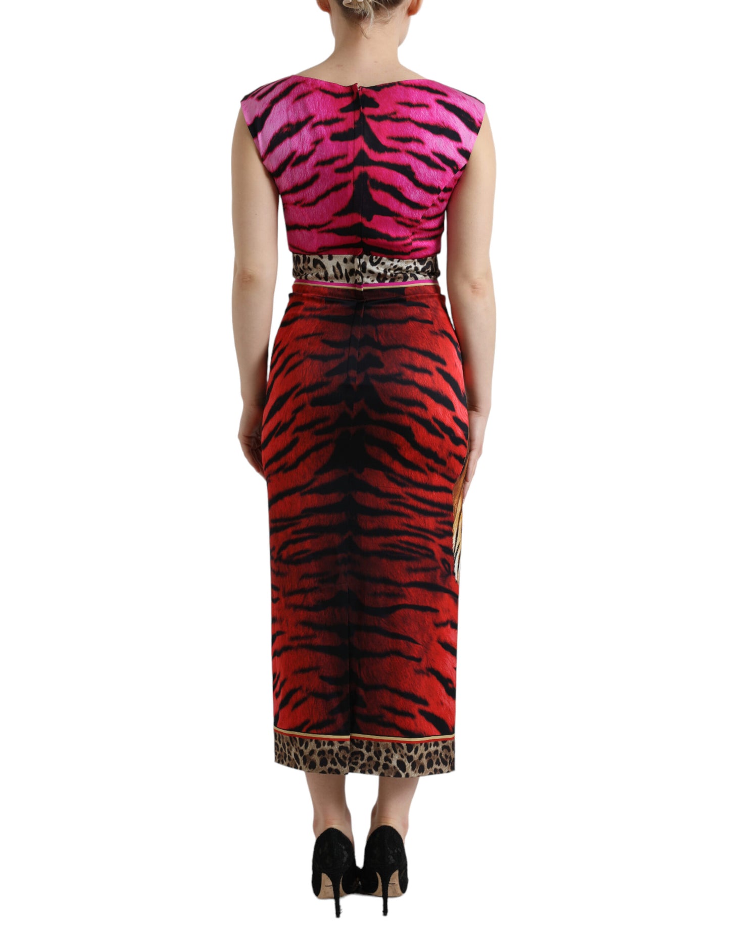 Elegant Animal Print Sheath Midi Dress