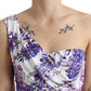 Elegant Wisteria Print One Shoulder Midi Dress