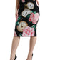 High Waist Silk Pencil Midi Skirt with Floral Print