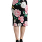High Waist Silk Pencil Midi Skirt with Floral Print