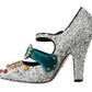Elegant Silver-Black Crystal Mary Janes Pumps