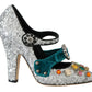 Elegant Silver-Black Crystal Mary Janes Pumps
