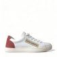 Elegant White and Pink Leather Sneakers