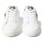 Elegant White Leather Sneakers with Gold Studs