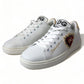 Elegant White Leather Sneakers with Gold Studs