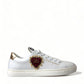 Elegant White Leather Sneakers with Gold Studs