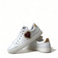 Elegant White Leather Sneakers with Gold Studs