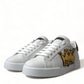 Elegant Leather Low Top Sneakers - Royal Crown Patch