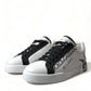 Elegant White Leather Low Top Sneakers