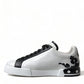 Elegant White Leather Low Top Sneakers