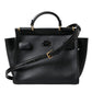 Elegant Black Leather Shoulder Bag with Gold Detailing