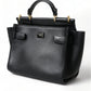 Elegant Black Leather Shoulder Bag with Gold Detailing