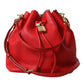 Elegant Red Leather Drawstring Bag with Gold Detailing