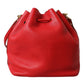 Elegant Red Leather Drawstring Bag with Gold Detailing