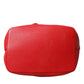 Elegant Red Leather Drawstring Bag with Gold Detailing