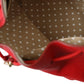 Elegant Red Leather Drawstring Bag with Gold Detailing