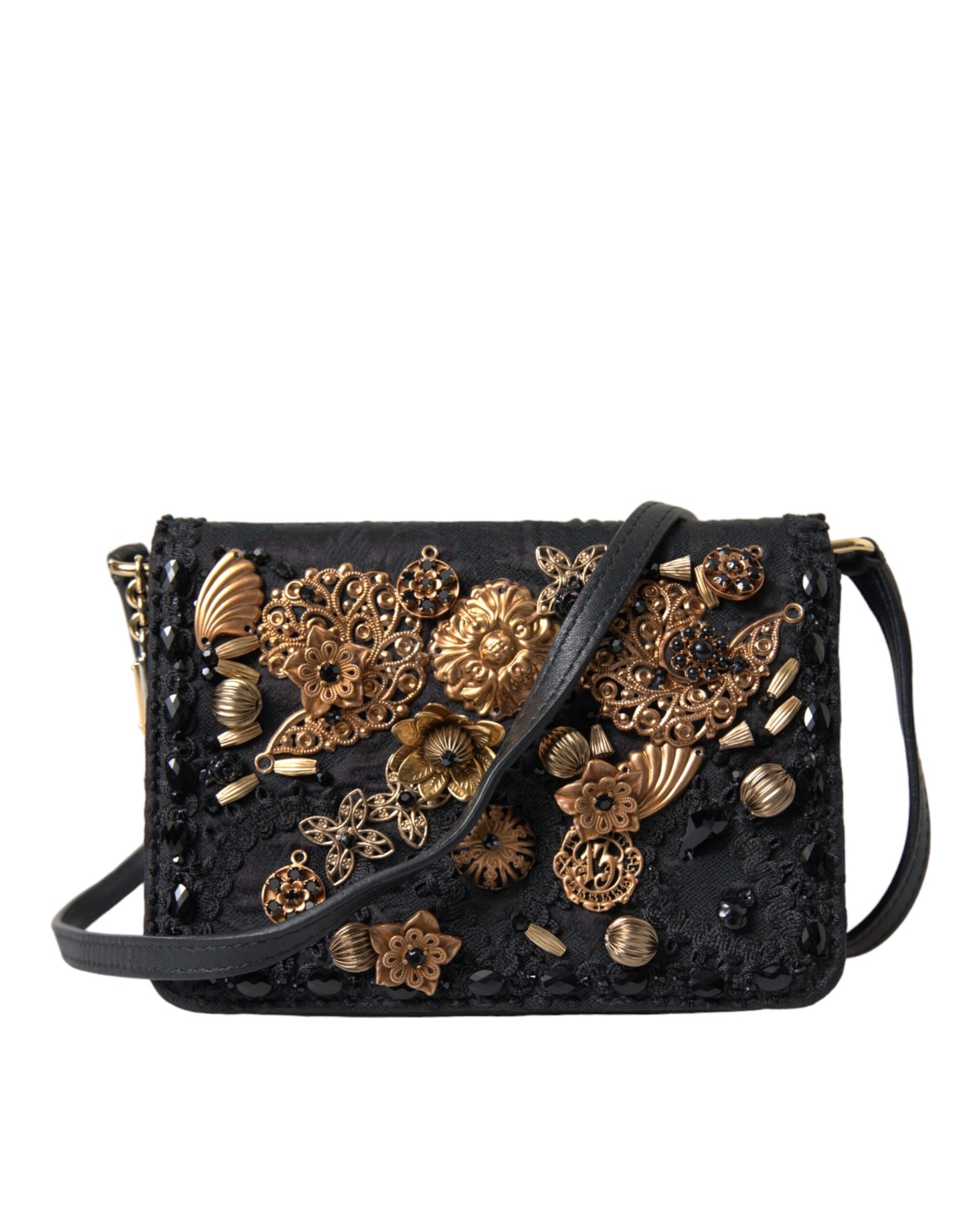 Elegant Gold-Black Baroque Fabric Crossbody Bag