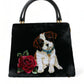 Elegant Velvet and Leather Dog Design Bag