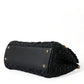 Elegant Black Embellished Raffia Crossbody Tote