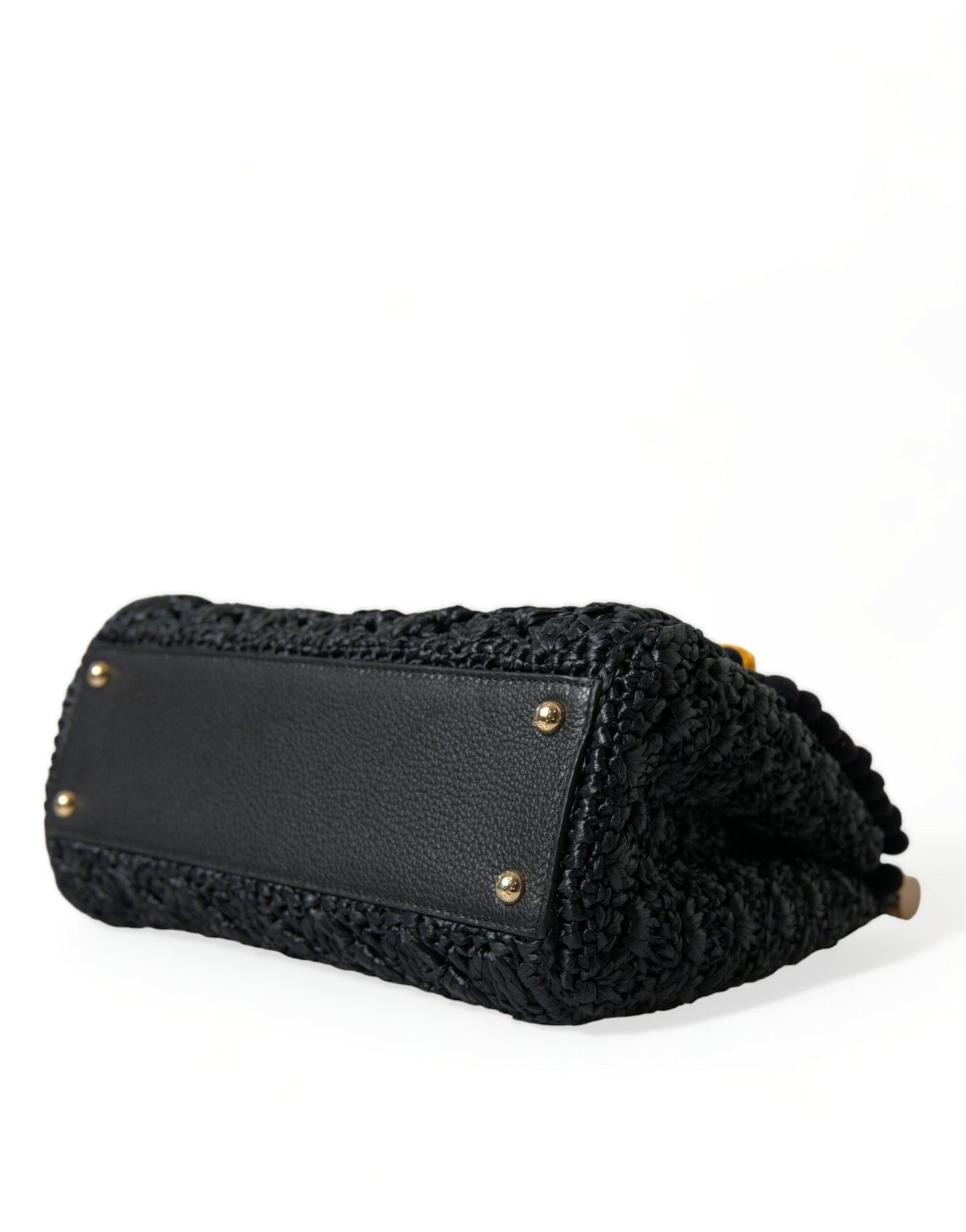 Elegant Black Embellished Raffia Crossbody Tote