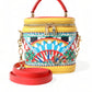 Chic Sicilian Print Vanity Bag with Gold Accents