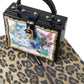 Elegant Floral Wood-Leather Box Bag with Gold Accents