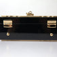 Elegant Floral Wood-Leather Box Bag with Gold Accents