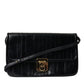 Black Eelskin Leather Shoulder Document Organizer Bag