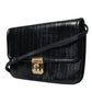 Black Eelskin Leather Shoulder Document Organizer Bag