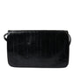 Black Eelskin Leather Shoulder Document Organizer Bag