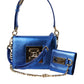 Elegant Blue Leather Shoulder Bag with Gold Accents