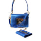 Elegant Blue Leather Shoulder Bag with Gold Accents