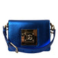 Elegant Blue Leather Shoulder Bag with Gold Accents