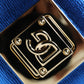 Elegant Blue Leather Shoulder Bag with Gold Accents