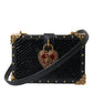 Elegant Black Leather Box Clutch with Gold Details
