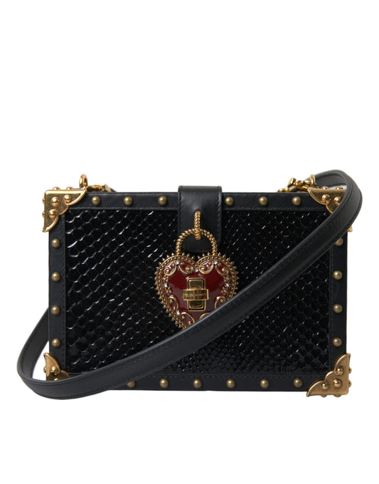 Elegant Black Leather Box Clutch with Gold Details