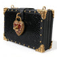 Elegant Black Leather Box Clutch with Gold Details