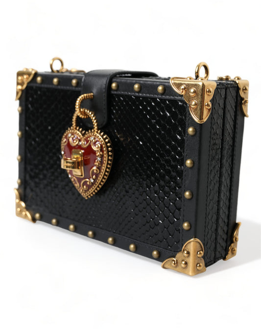Elegant Black Leather Box Clutch with Gold Details