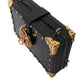 Elegant Black Leather Box Clutch with Gold Details