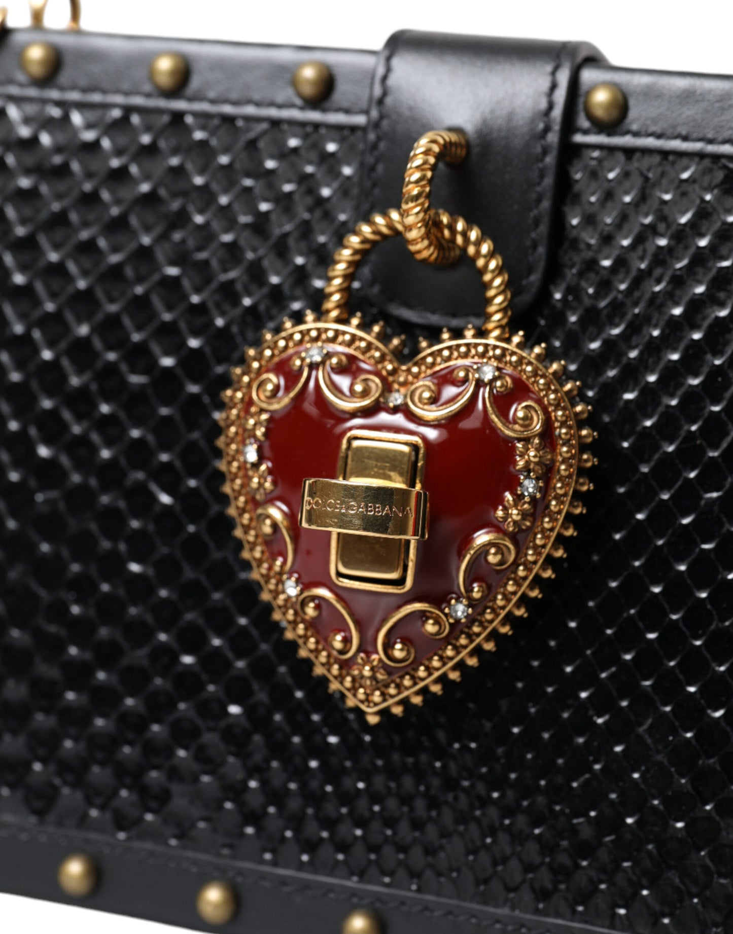 Elegant Black Leather Box Clutch with Gold Details