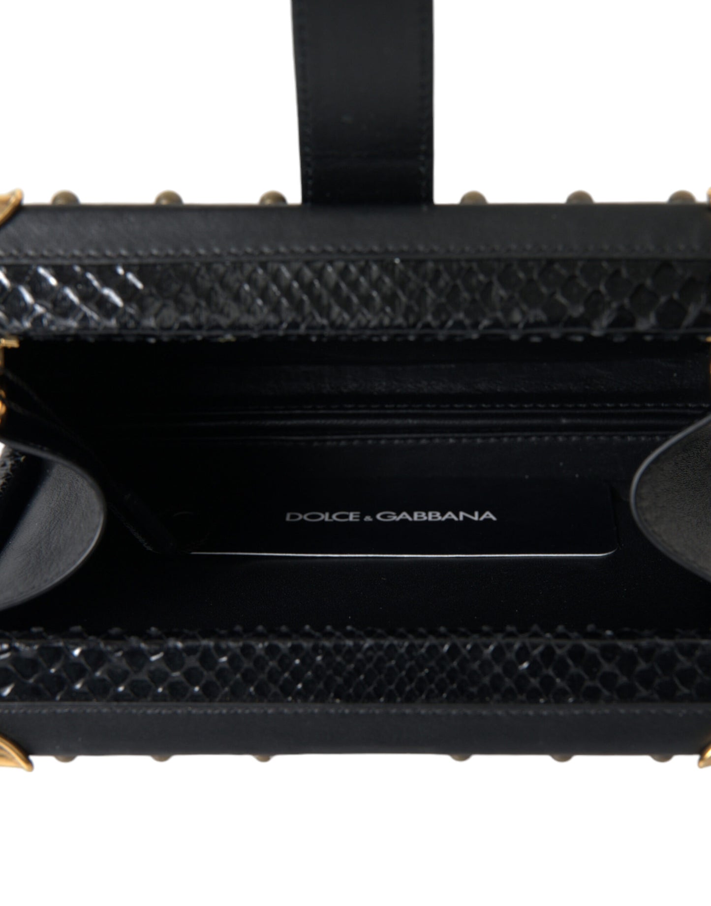Elegant Black Leather Box Clutch with Gold Details