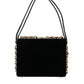 Elegant Black Velvet Box Bag with Gold Hardware