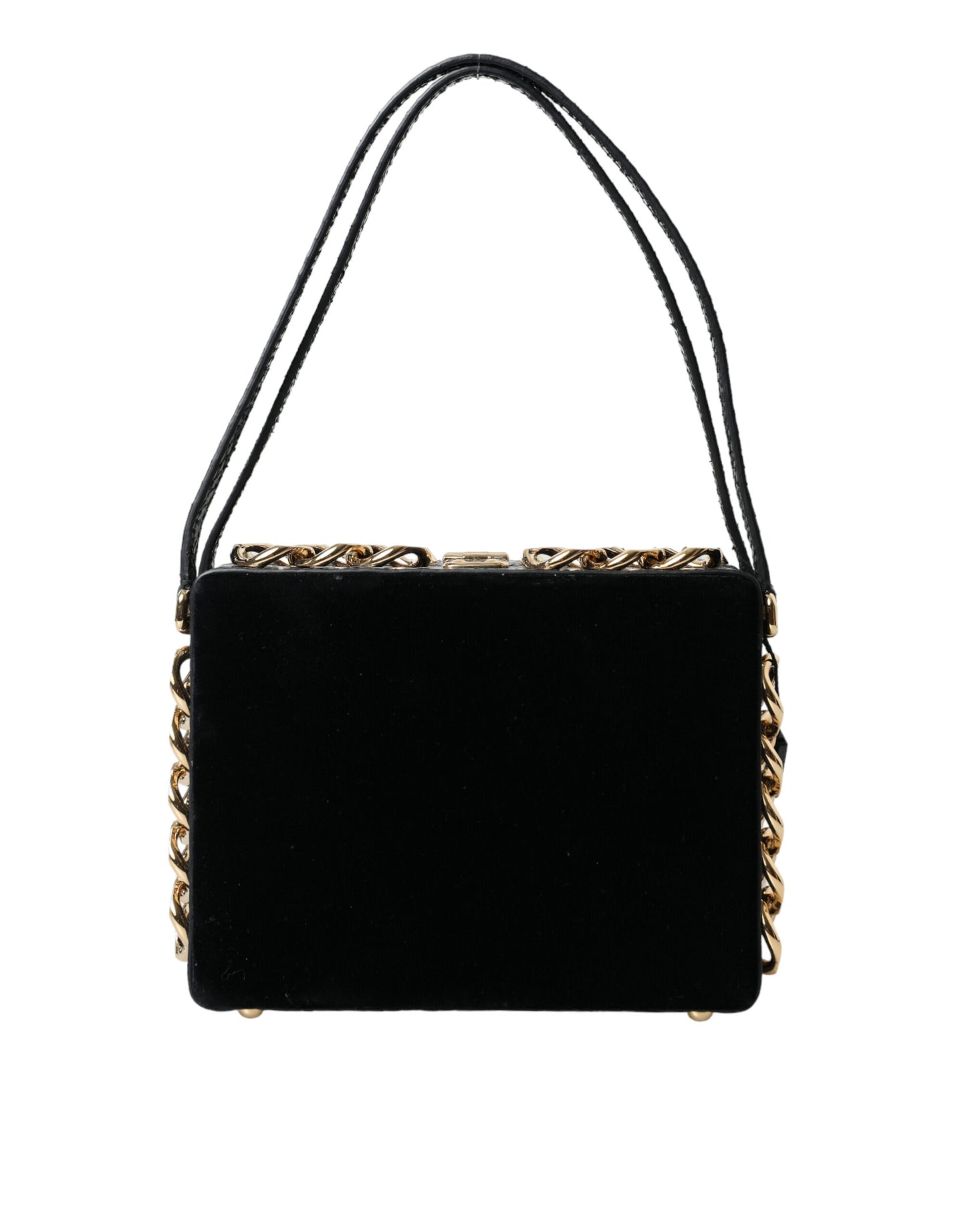 Elegant Black Velvet Box Bag with Gold Hardware