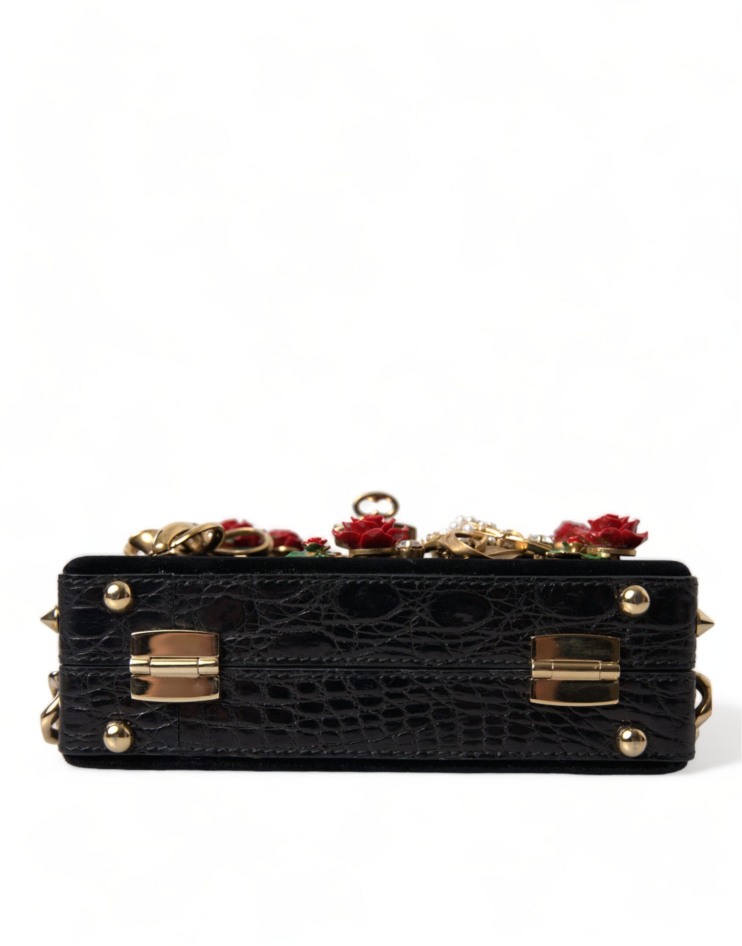 Elegant Black Velvet Box Bag with Gold Hardware