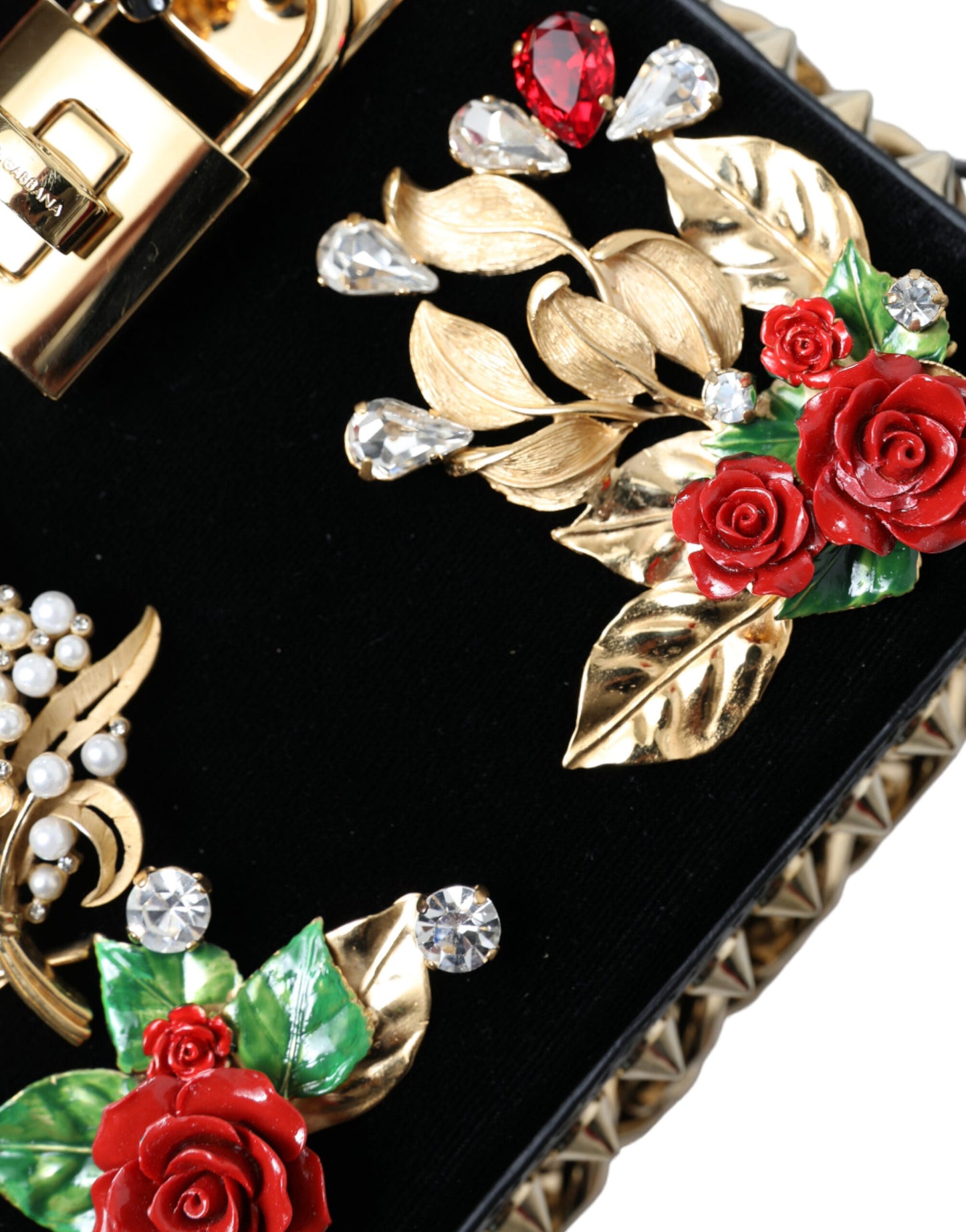 Elegant Black Velvet Box Bag with Gold Hardware