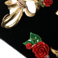 Elegant Black Velvet Box Bag with Gold Hardware