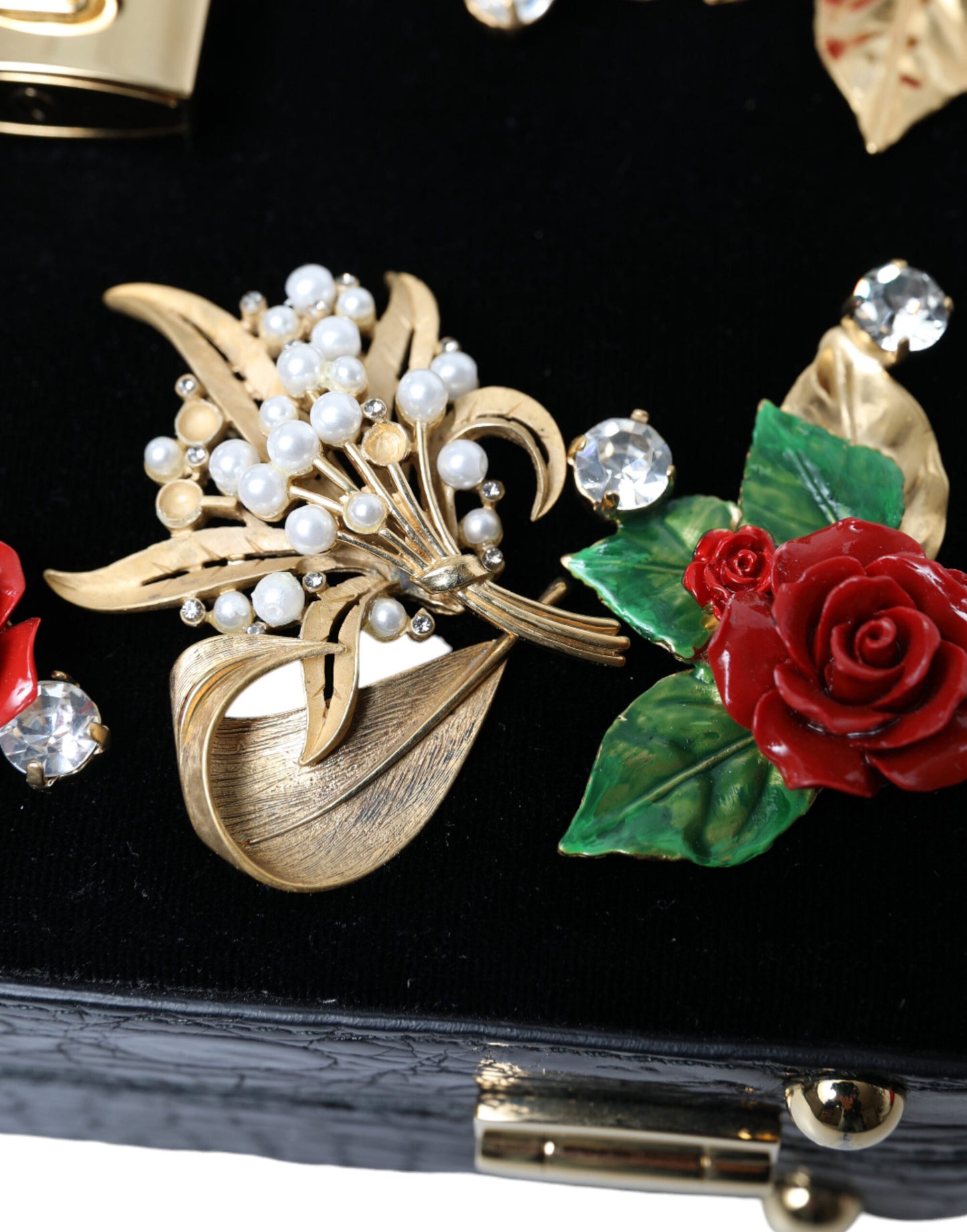 Elegant Black Velvet Box Bag with Gold Hardware