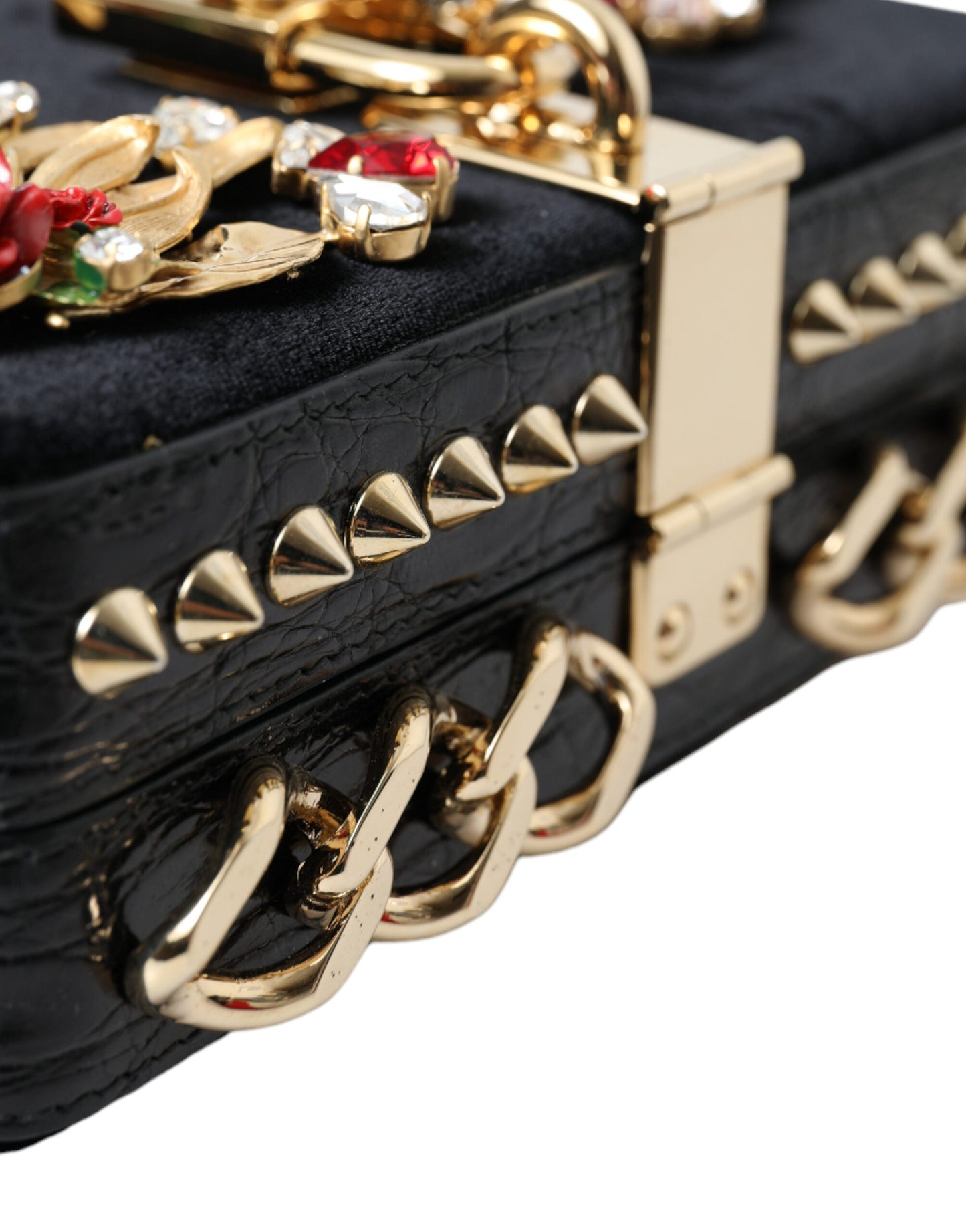 Elegant Black Velvet Box Bag with Gold Hardware